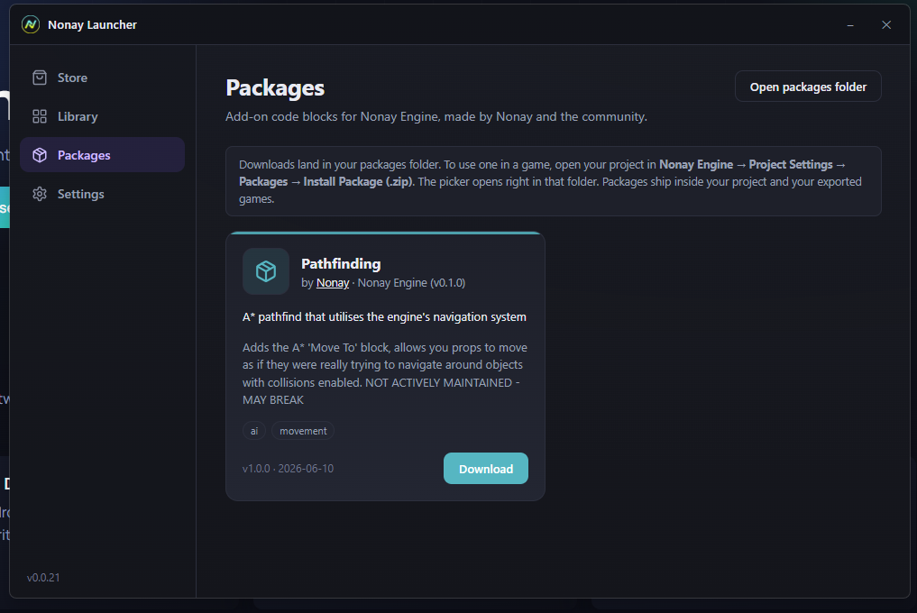 Nonay Launcher Packages page