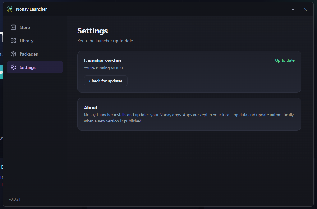 Nonay Launcher Settings page