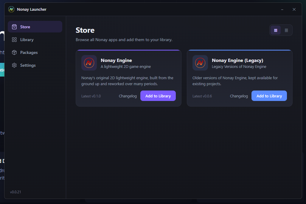 Nonay Launcher Store page